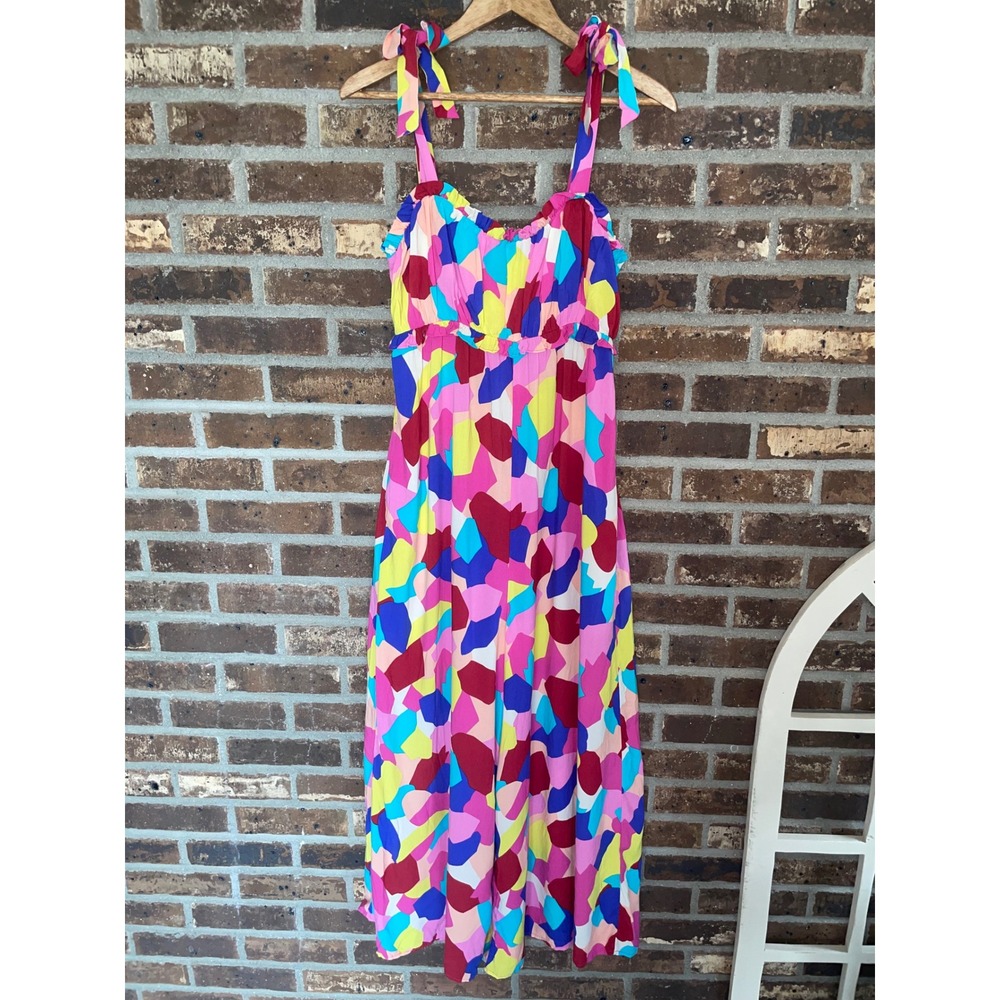 Easel Abstract Print Tie Strap Wide Leg Jumpsuit